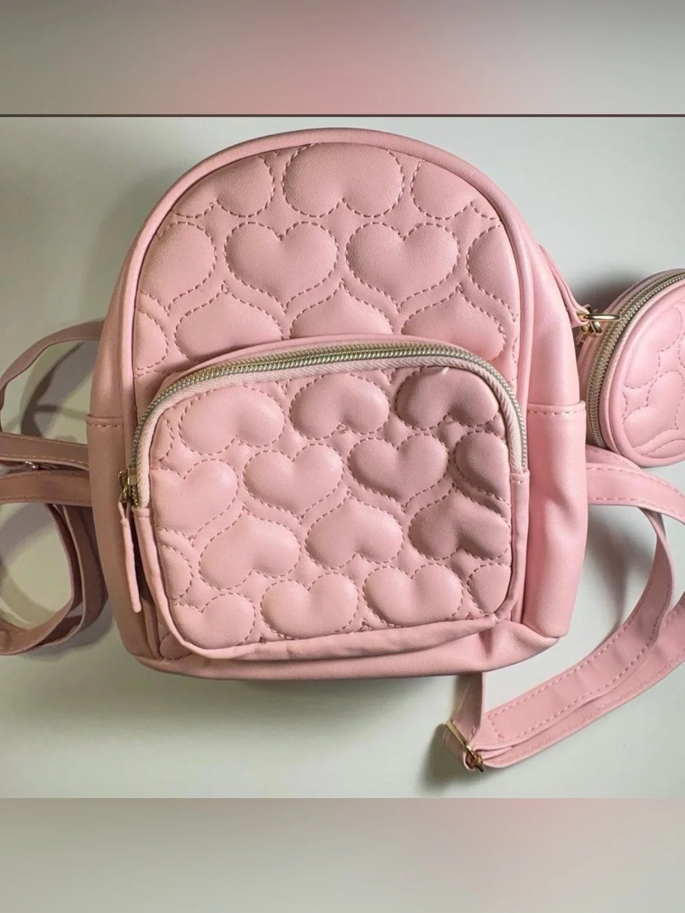 Pink Heart-Quilted Mini Backpack - Brand Not Visible